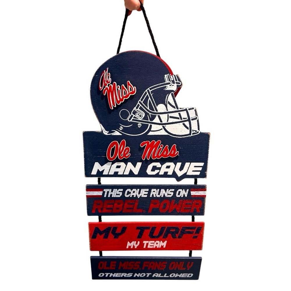 ✨BNWT - Ole Miss Rebels Hanging Wood Man Cave Sign Home Decor✨